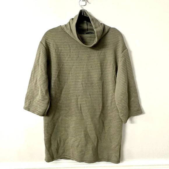 Zara Ottoman 3/4 Sleeve Sage Green Ribbed Funnel Neck Sweater Size M GUC - Picture 2 of 9